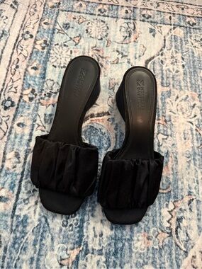 MERCEDES CASTILLO Black Ruched Slide Heels